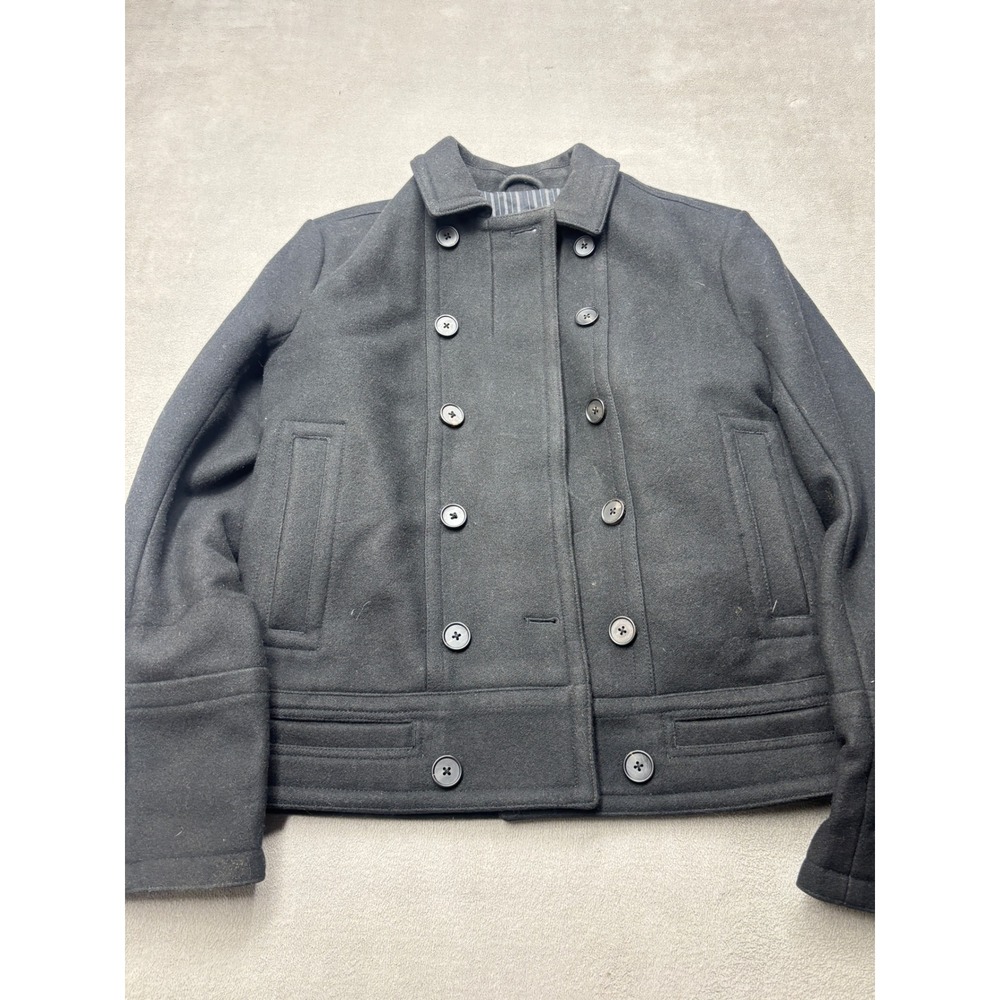 AllSaints Spitalfields Phonic Pea Coat Black Wool Blend Jacket Mens 38 AH110-2